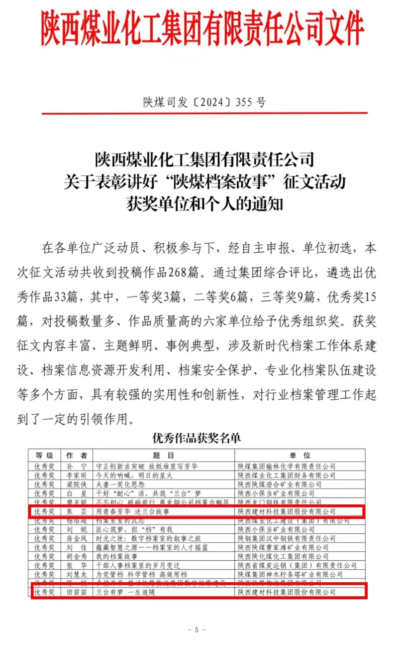 喜報！陜西建材科技檔案故事獲獎了